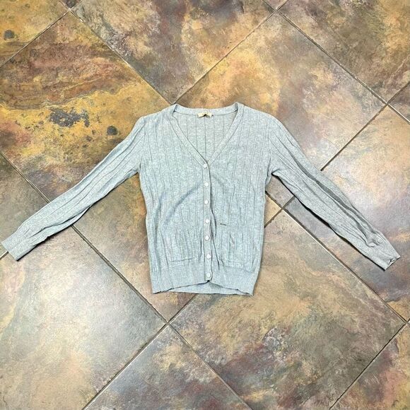 Bonage Gray Half Button Up Front Pockets Cardigan Sweater - Picture 5 of 9